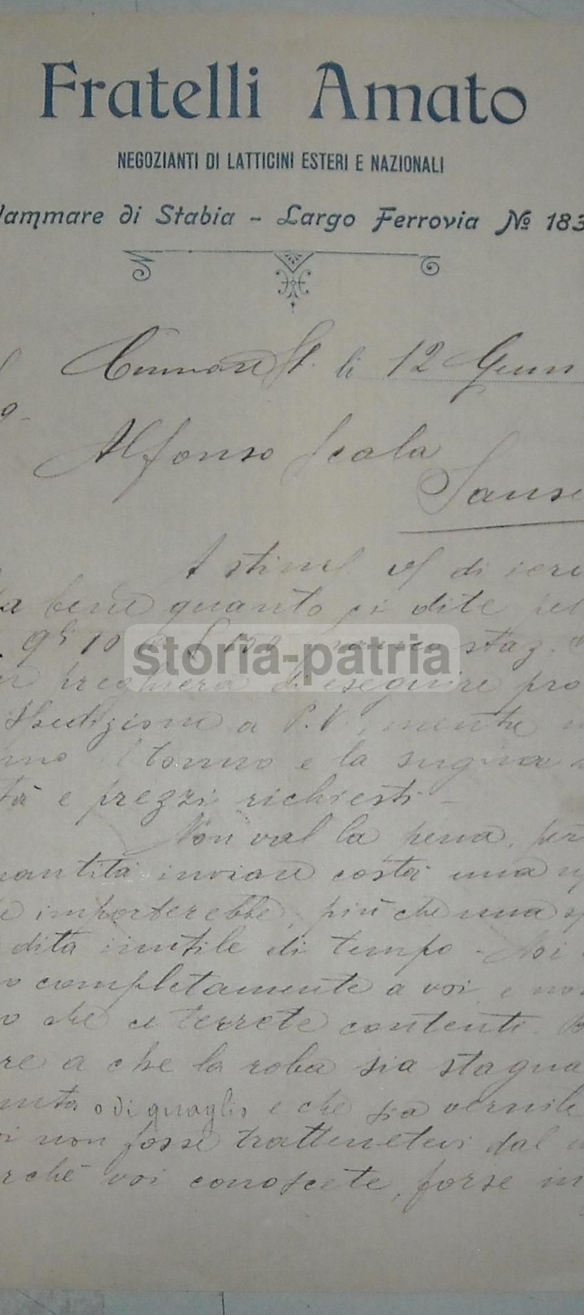 Carta Intestata Fratelli Amato Latticini Castellammare 1905