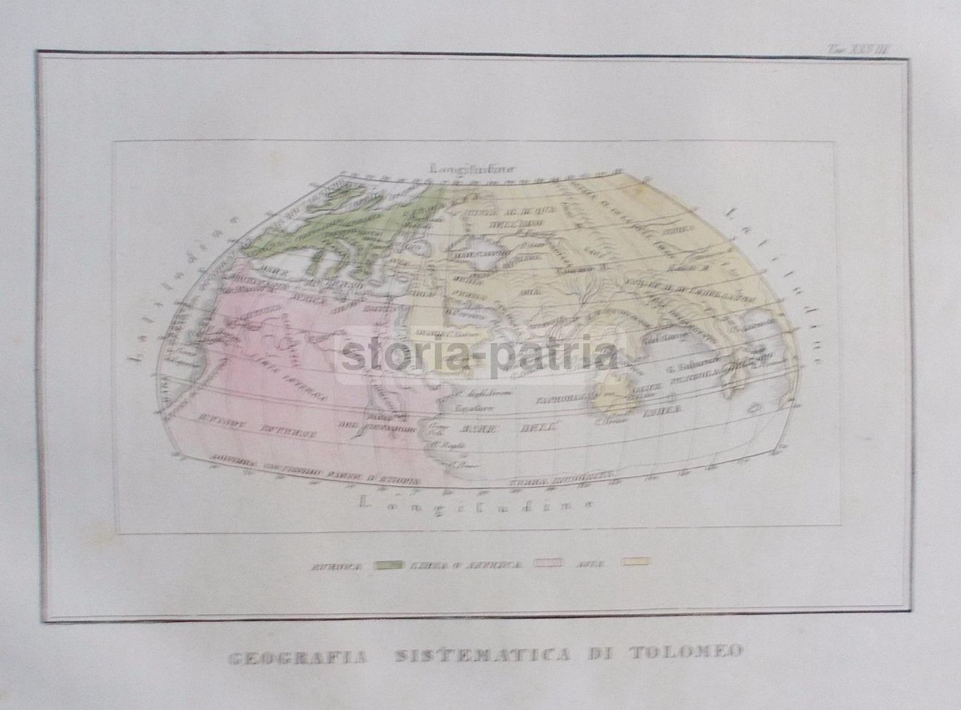 Antica Mappa Geografica Di Tolomeo: Africa, Europa, Italia, Circa 1850