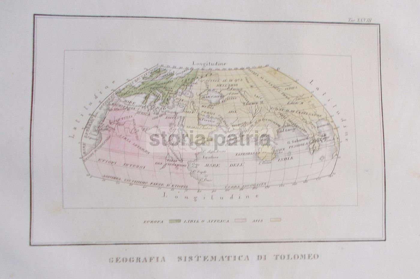 Antica Mappa Geografica Di Tolomeo: Africa, Europa, Italia, Circa 1850