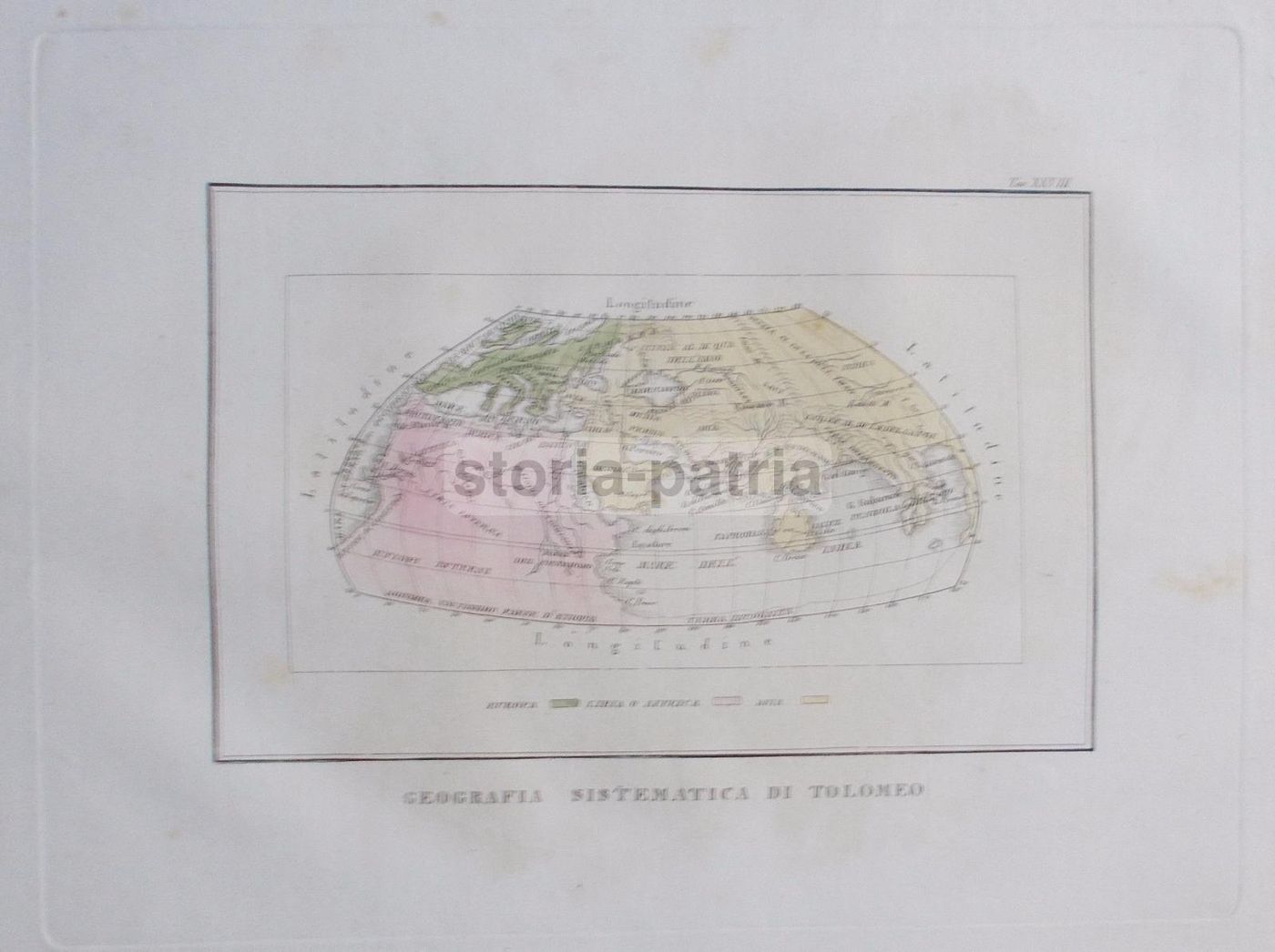 Antica Mappa Geografica Di Tolomeo: Africa, Europa, Italia, Circa 1850