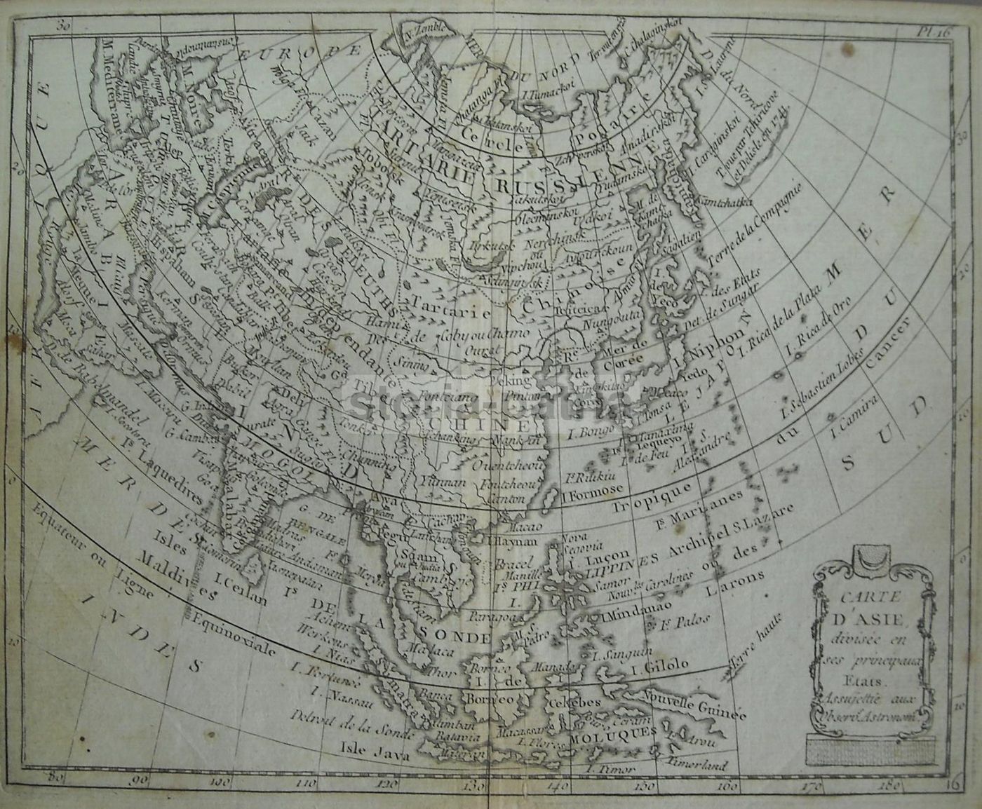 Antica Mappa Asia Cina India Giappone Arabia Russia Sec. XVIII