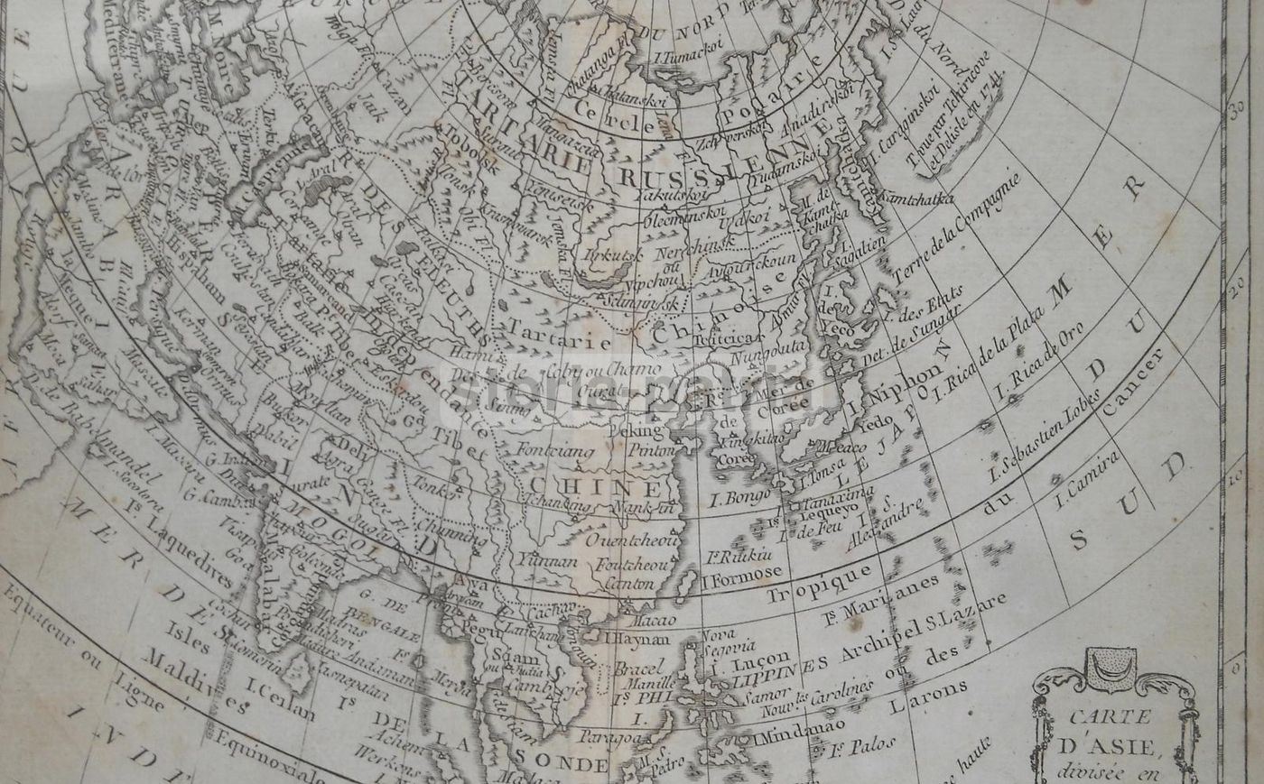 Antica Mappa Asia Cina India Giappone Arabia Russia Sec. XVIII
