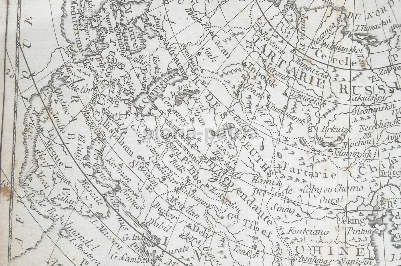Antica Mappa Asia Cina India Giappone Arabia Russia Sec. XVIII