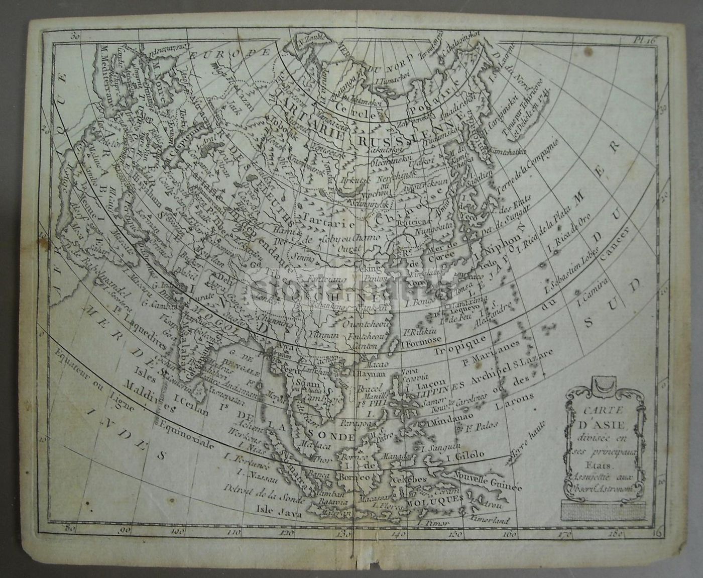 Antica Mappa Asia Cina India Giappone Arabia Russia Sec. XVIII