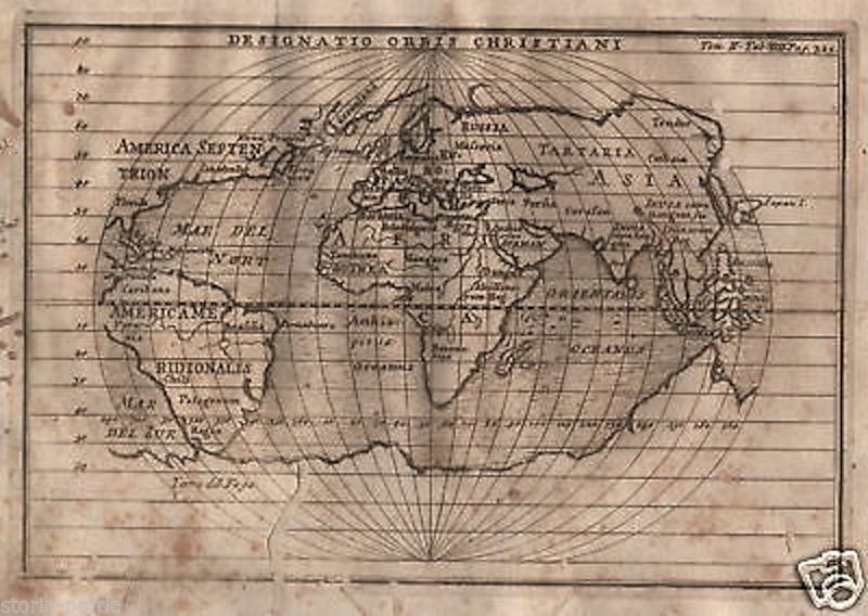 Mappa Antica Designatio Orbis Christiani, Incisione Del 1700
