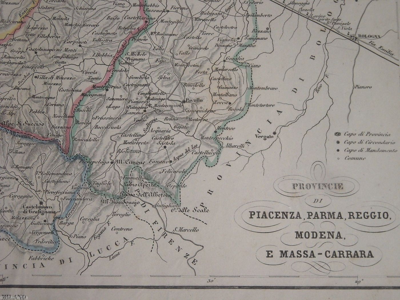 Mappa Antica Emilia E Toscana: Piacenza, Parma, Reggio, Modena, 1869