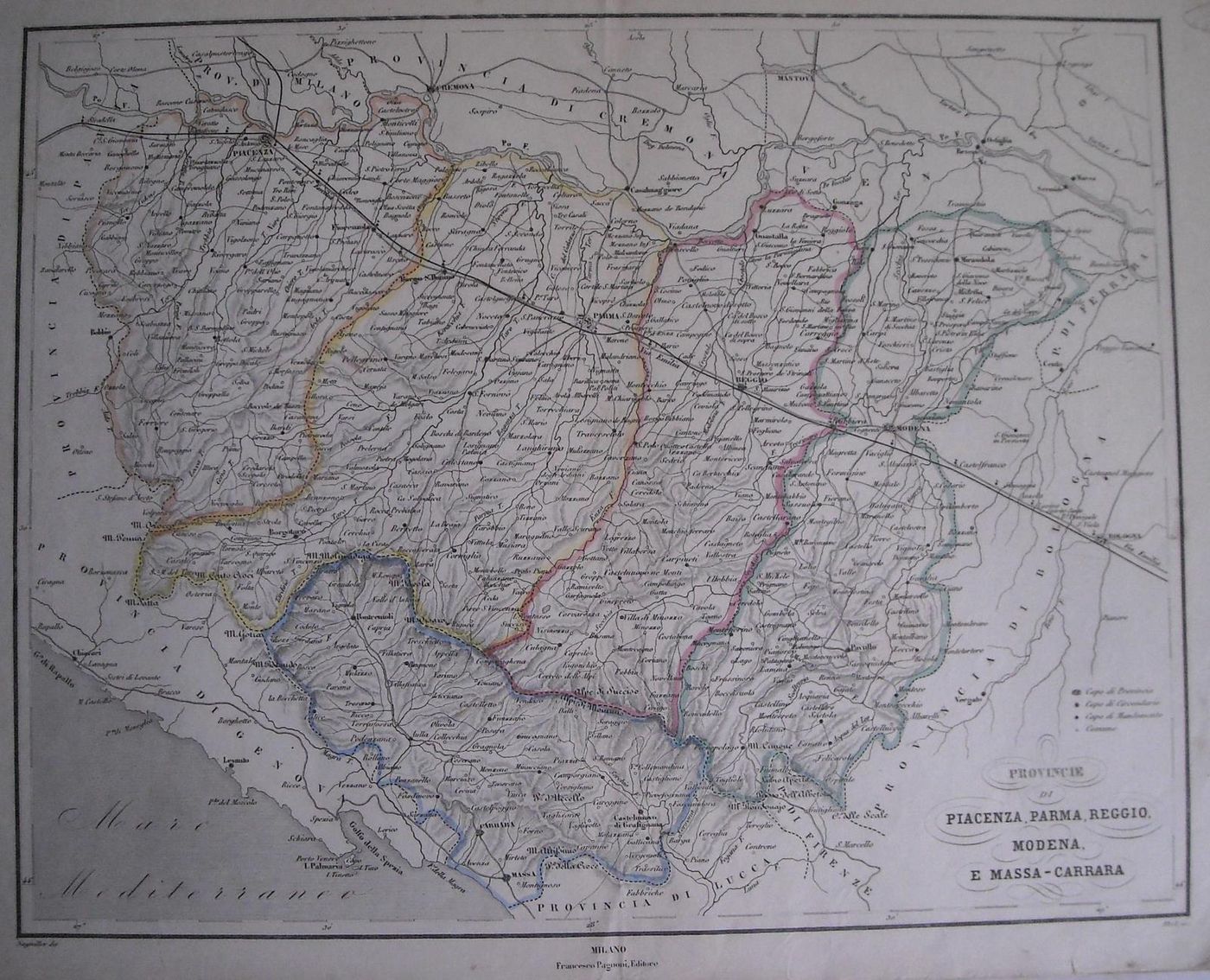 Mappa Antica Emilia E Toscana: Piacenza, Parma, Reggio, Modena, 1869