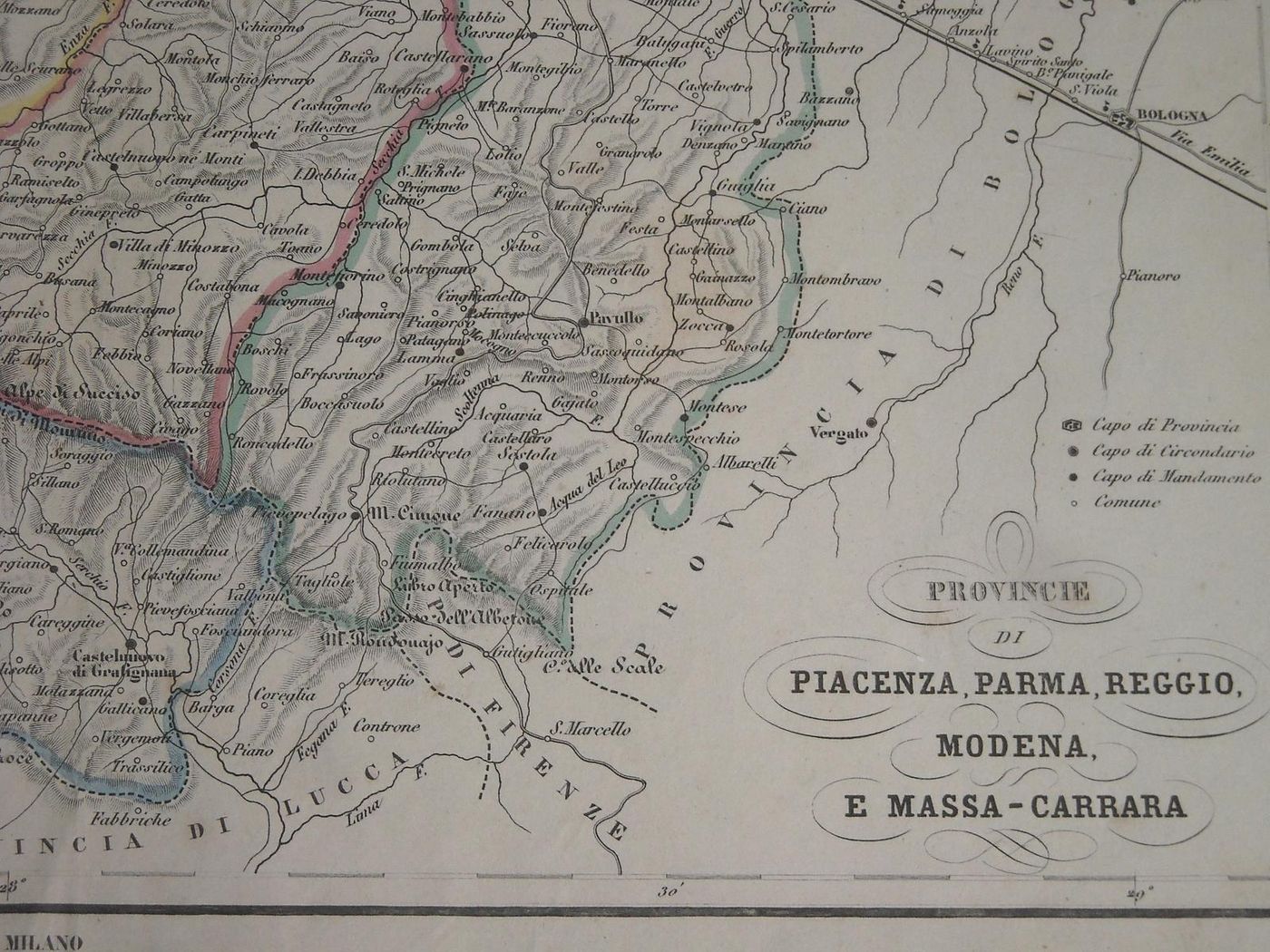 Mappa Antica Emilia E Toscana: Piacenza, Parma, Reggio, Modena, 1869