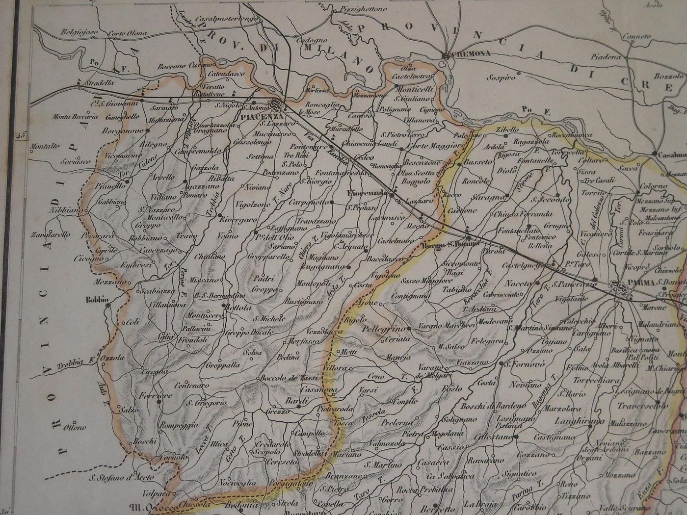Mappa Antica Emilia E Toscana: Piacenza, Parma, Reggio, Modena, 1869