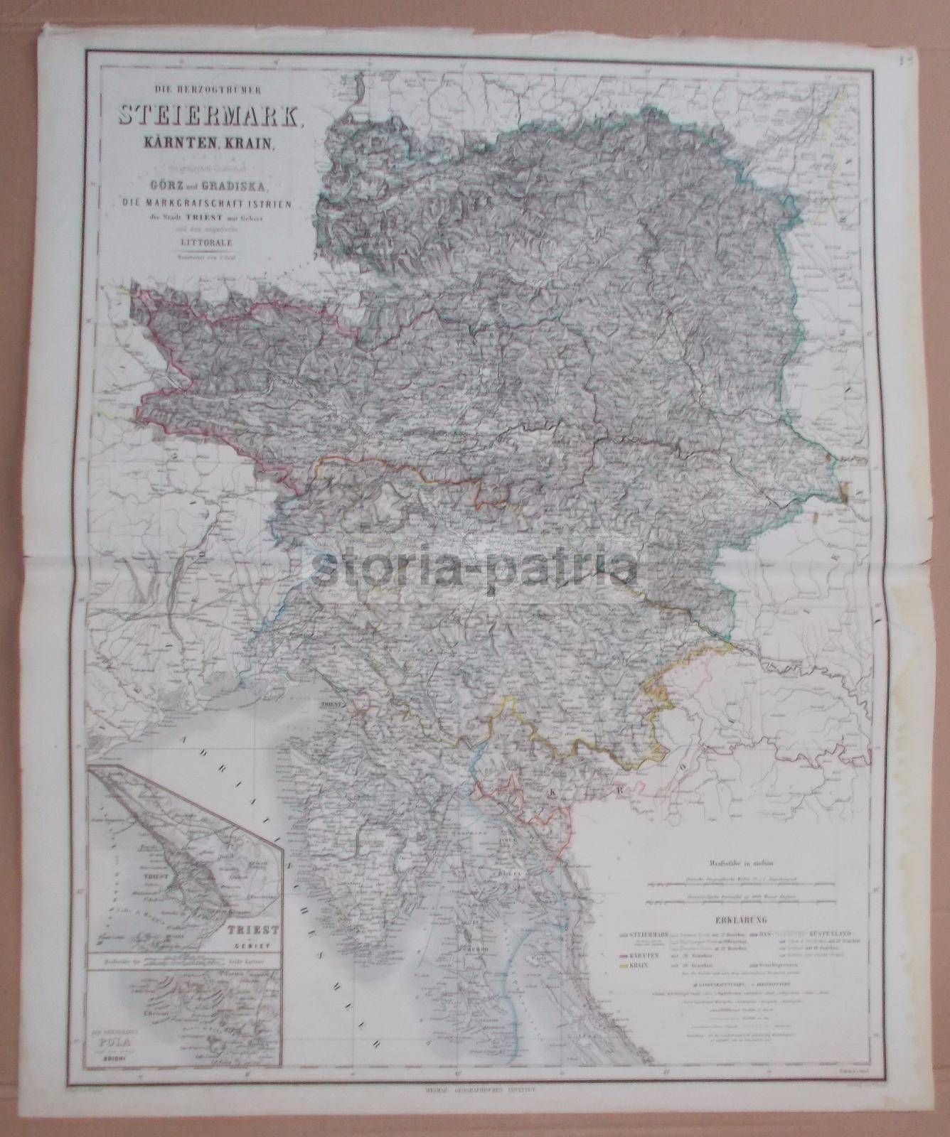 Mappa Antica Austria, Stiria, Carinzia, Veneto, Trieste, Istria (1860 Circa)