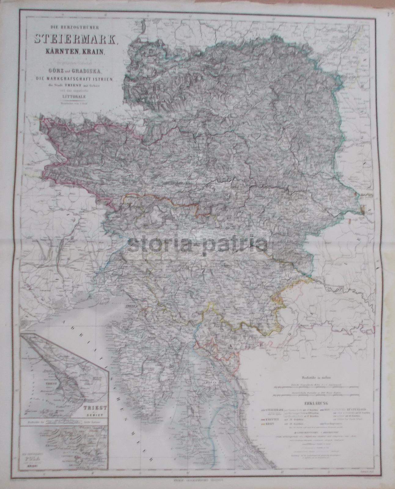 Mappa Antica Austria, Stiria, Carinzia, Veneto, Trieste, Istria (1860 Circa)