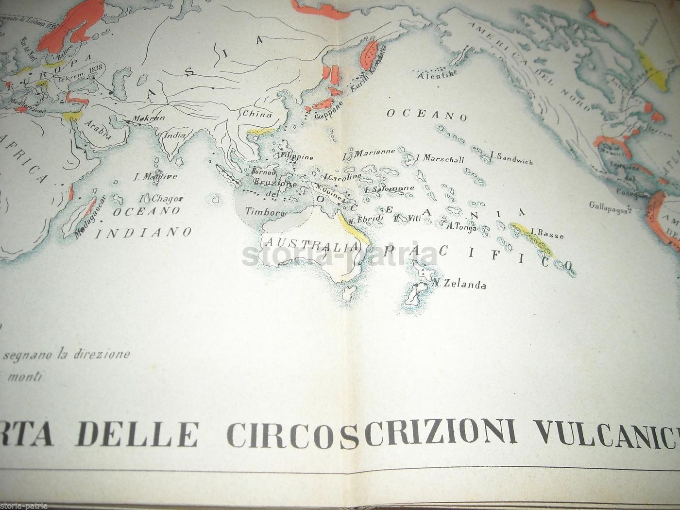 Carta Antica Delle Circoscrizioni Vulcaniche E Dei Terremoti Di Lisbona E Tambora