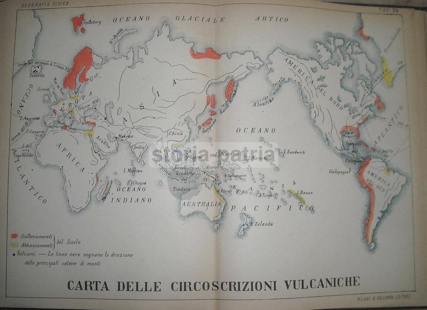 Carta Antica Delle Circoscrizioni Vulcaniche E Dei Terremoti Di Lisbona E Tambora