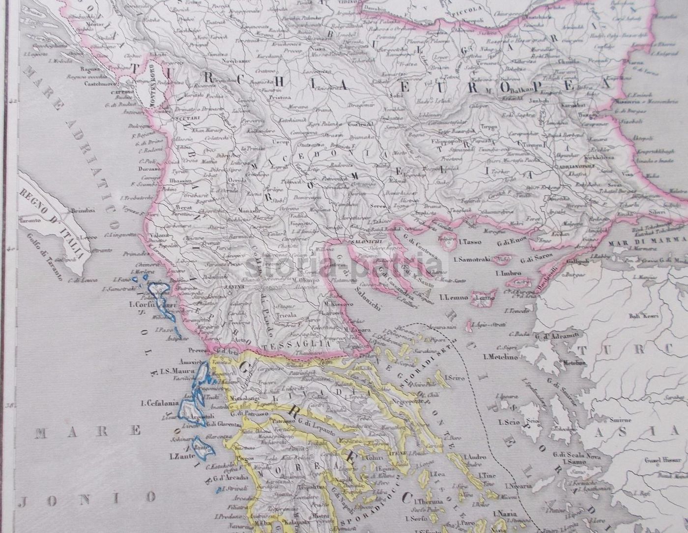 Mappa Antica Di Grecia, Turchia Europea E Isole Ionie, 1860 Circa, Pagnoni Milano