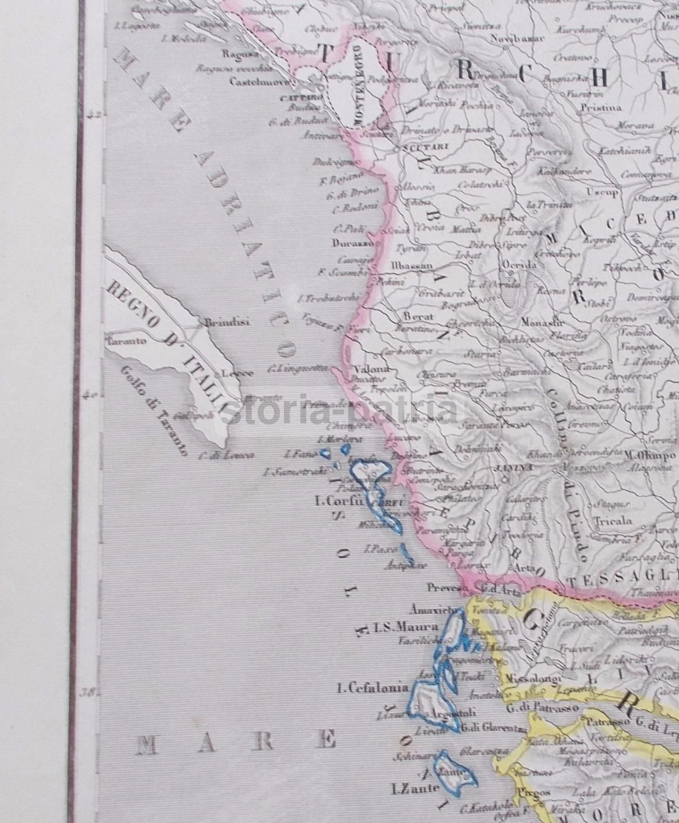 Mappa Antica Di Grecia, Turchia Europea E Isole Ionie, 1860 Circa, Pagnoni Milano
