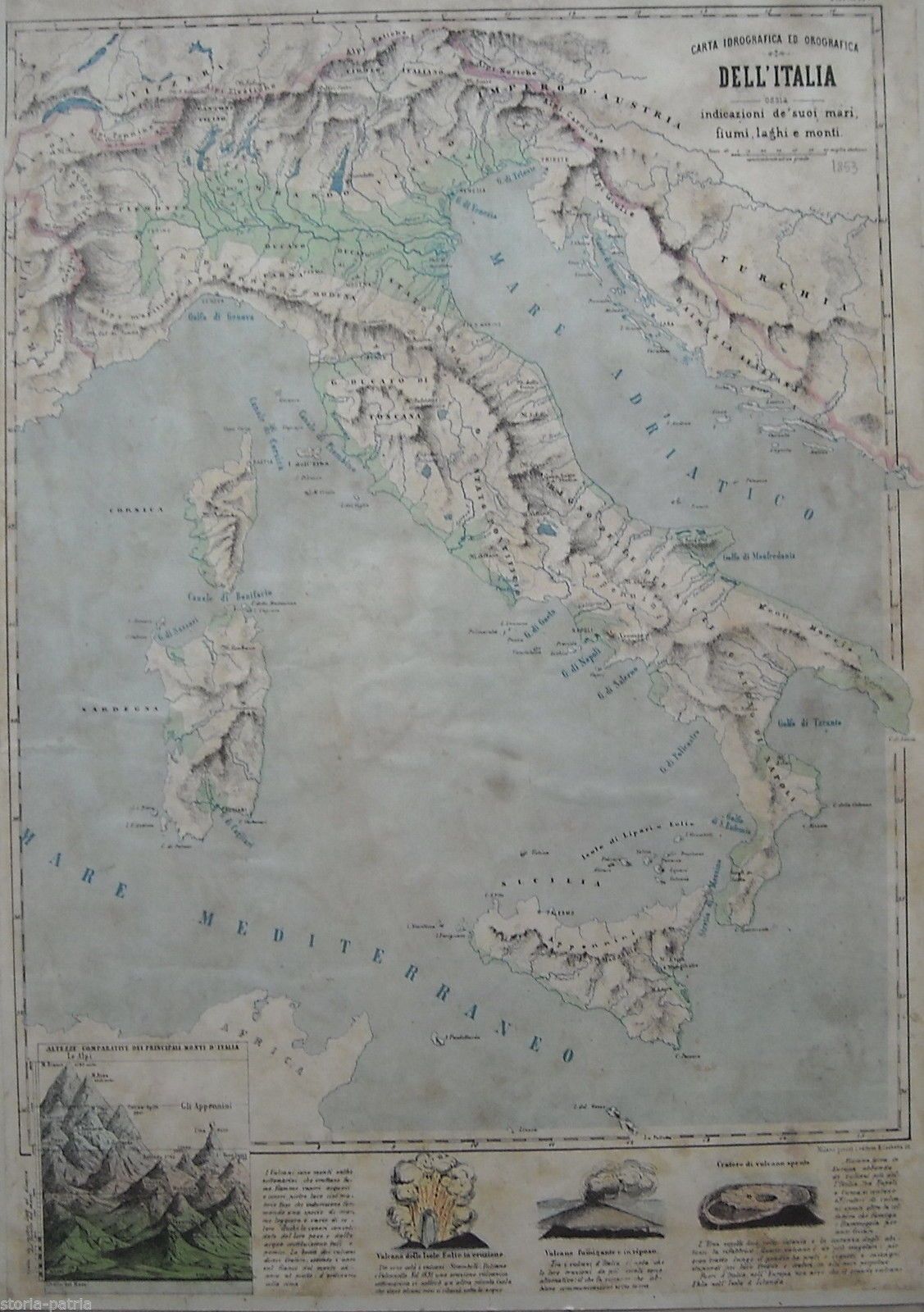 Mappa Antica Dell'Italia Con Sicilia, Sardegna, Corsica E Malta (1853)