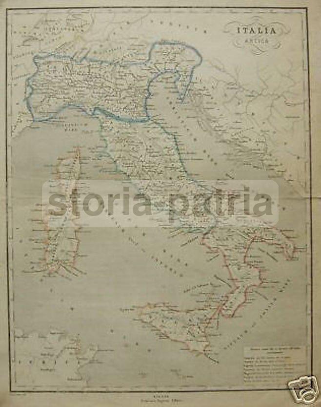 Mappa Antica Dell'Italia Romana, Pagnoni, Allodi, Litografia A Mano, Metà XIX Secolo