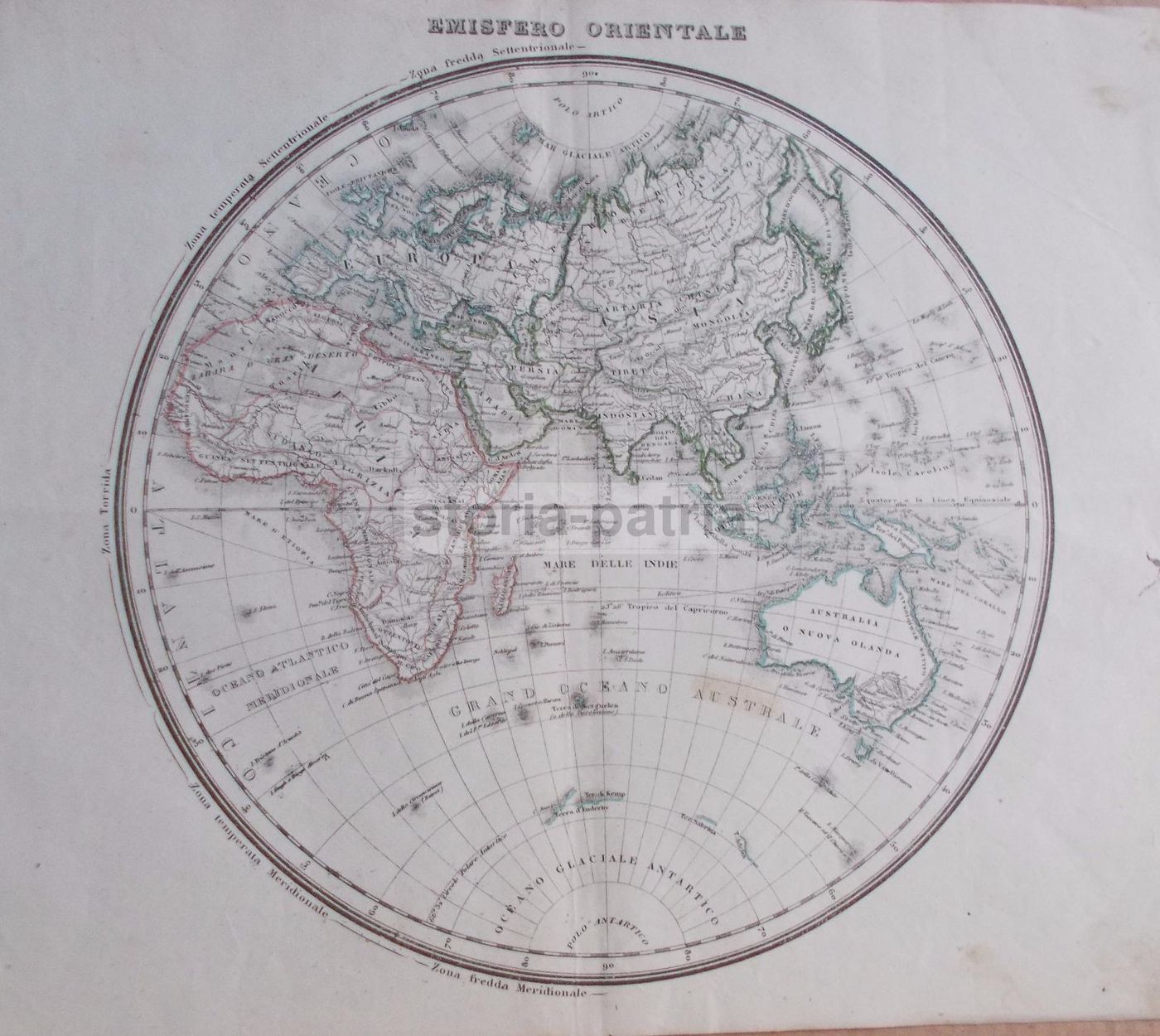 Mappamondo Antico 1860 Emisferi Occidentale E Orientale Litografia