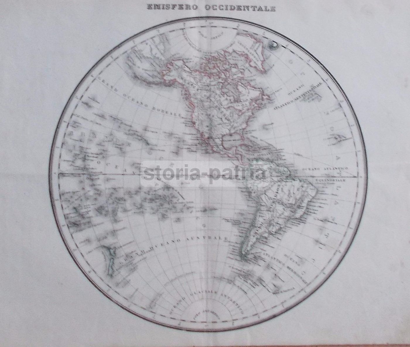 Mappamondo Antico 1860 Emisferi Occidentale E Orientale Litografia