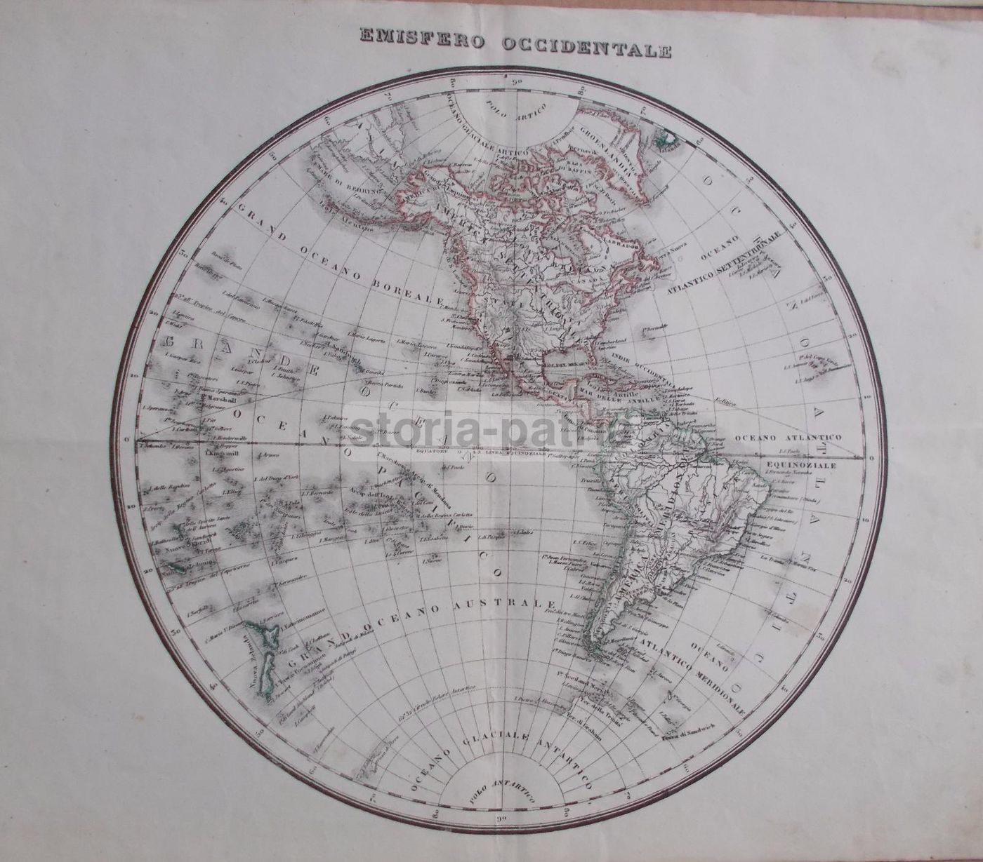 Mappamondo Antico 1860 Emisferi Occidentale E Orientale Litografia