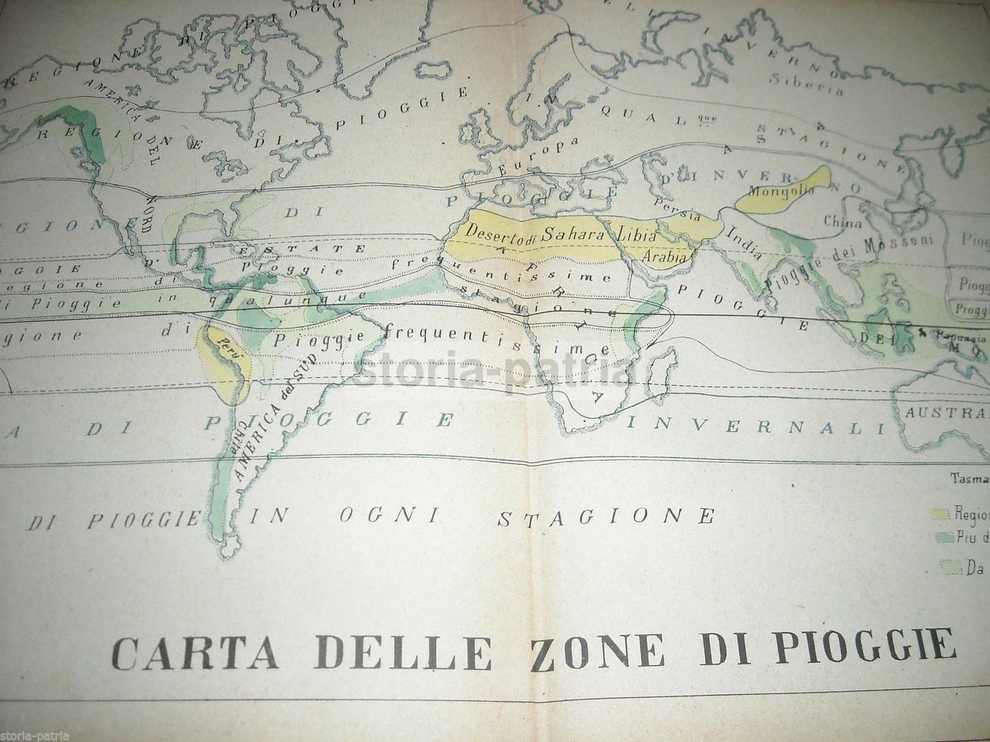 Carta Antica Delle Zone Di Piogge Dei Continenti, Vallardi, Fine '800