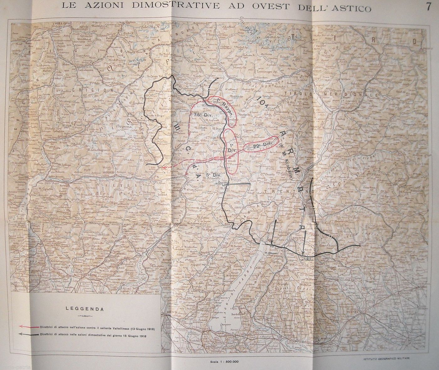 Le Azioni Dimostrative Ad Ovest Dell'Astico Mappa Militare d'Epoca