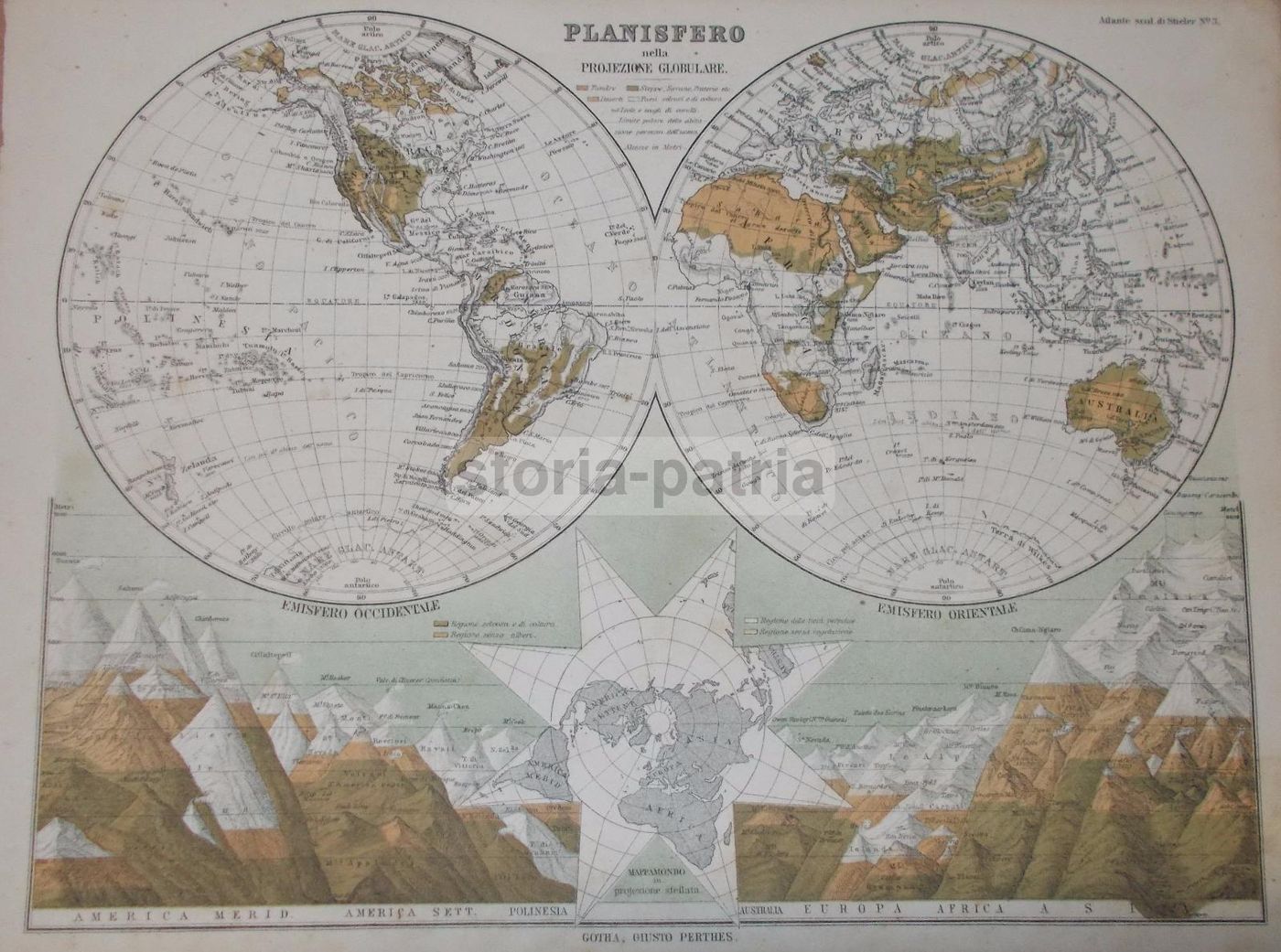 Planisfero Antico Con Emisferi E Proiezione Globulare, 1800 Circa