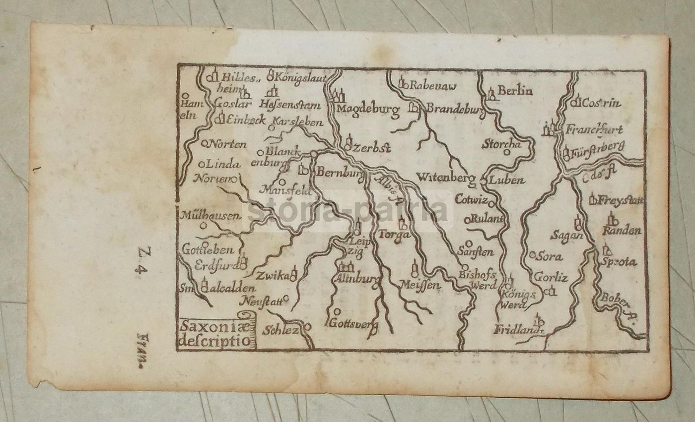 Mappa Antica Della Sassonia Con Berlino E Magdeburgo, Incisione Xilografica
