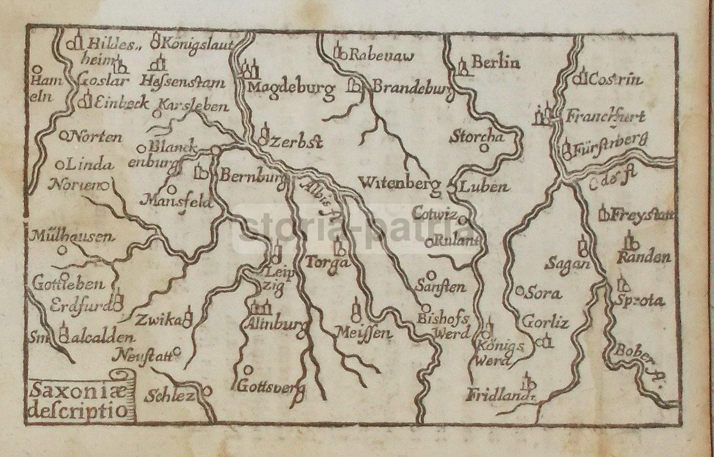 Mappa Antica Della Sassonia Con Berlino E Magdeburgo, Incisione Xilografica