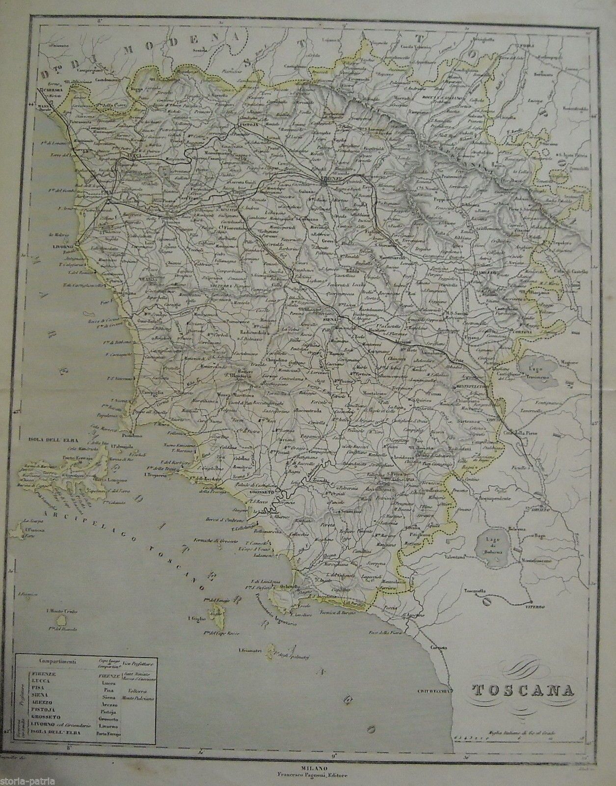 Mappa Antica Della Toscana 1869 Incisione Naymiller Allodi Pagnoni
