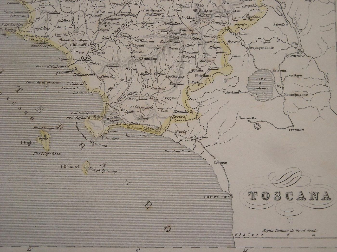Mappa Antica Della Toscana 1869 Incisione Naymiller Allodi Pagnoni