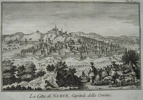 Antica Incisione Namur Belgio Fine '700 Veduta Fortificazione