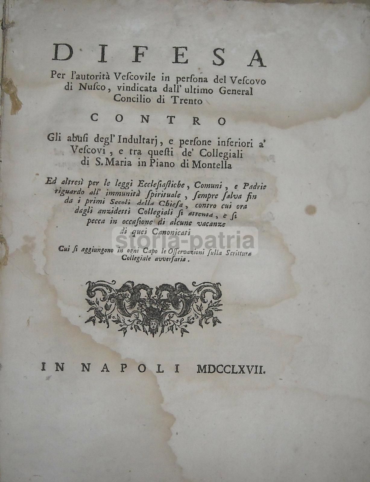Controversia Giuridica Vescovo Nusco Montella Leone X 1767 Napoli