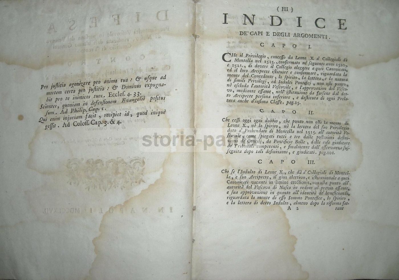 Controversia Giuridica Vescovo Nusco Montella Leone X 1767 Napoli