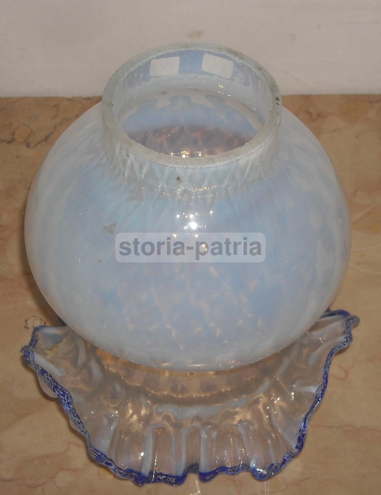 Coppa Vetro Liberty Per Lampada Decorata Blu Celeste, Epoca 1900