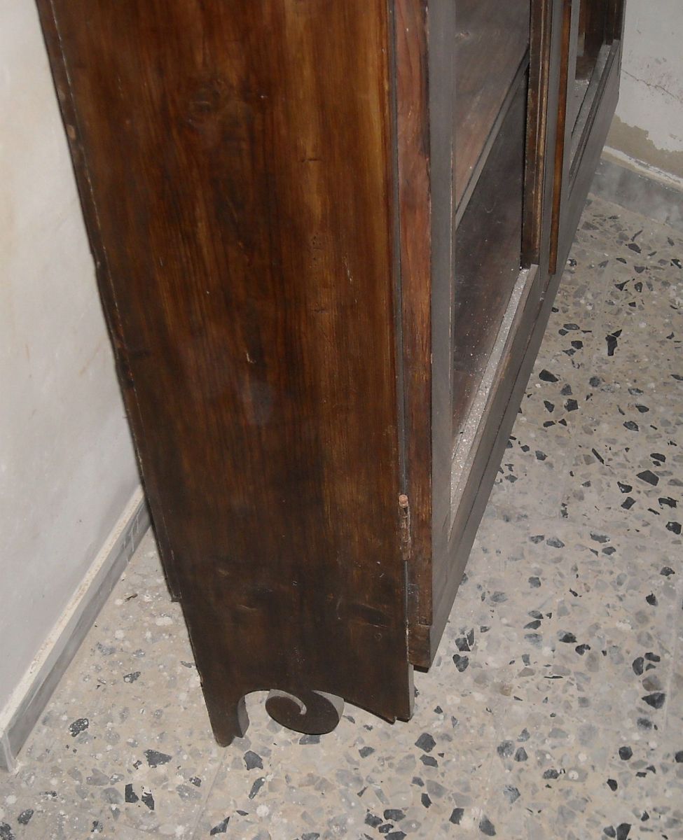Antica Vetrina In Legno Dell'800, Piattaia O Libreria Da Parete