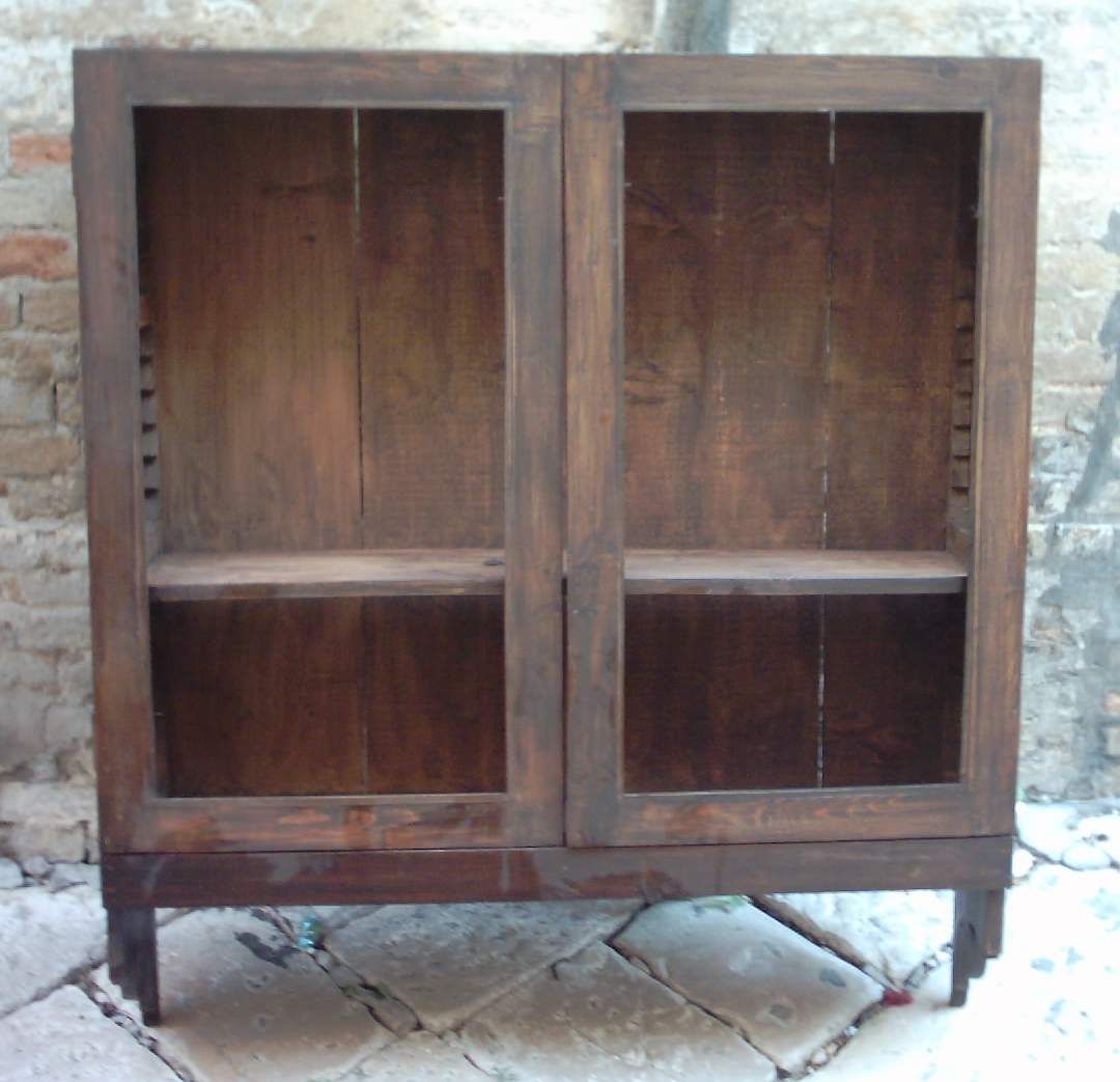 Antica Vetrina In Legno Dell'800, Piattaia O Libreria Da Parete