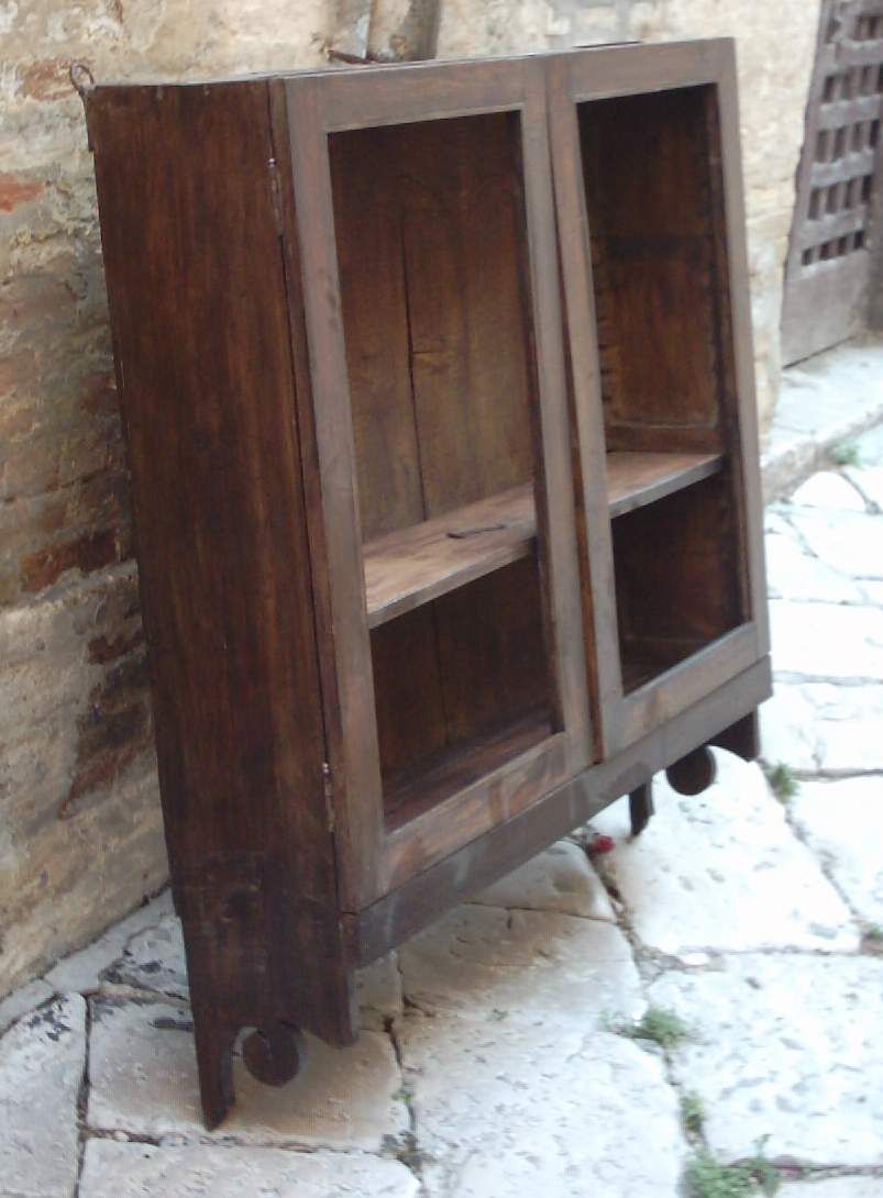 Antica Vetrina In Legno Dell'800, Piattaia O Libreria Da Parete