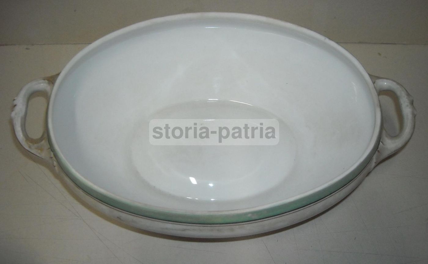Zuppiera Antica In Porcellana Bianca Con Decori Verdi E Dorature