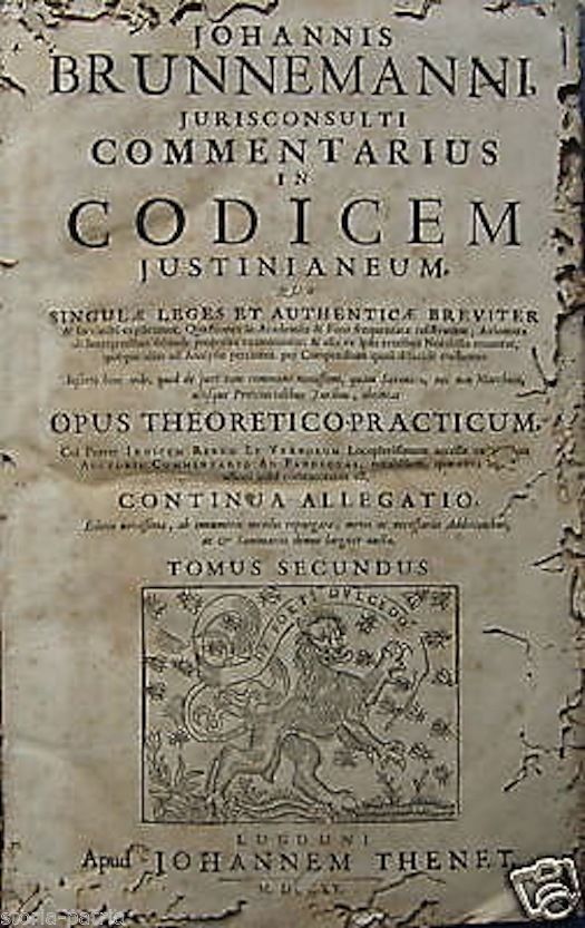 Brunnemann, Commentarius In Codicem Justinianeum, 1715, Diritto Romano.