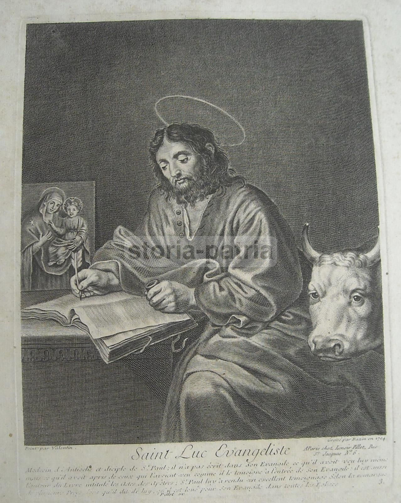 San Luca Evangelista. Antica Incisione All'Acquaforte Di Bazin Da Valentin, 1704 (ed. Metà '800)