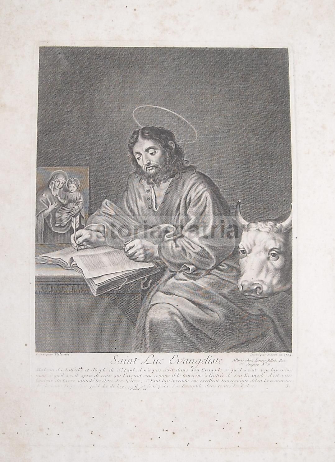 San Luca Evangelista. Antica Incisione All'Acquaforte Di Bazin Da Valentin, 1704 (ed. Metà '800)