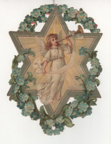 Cromolitografia Antica Angelo Musicante Con Stella Liberty 1900