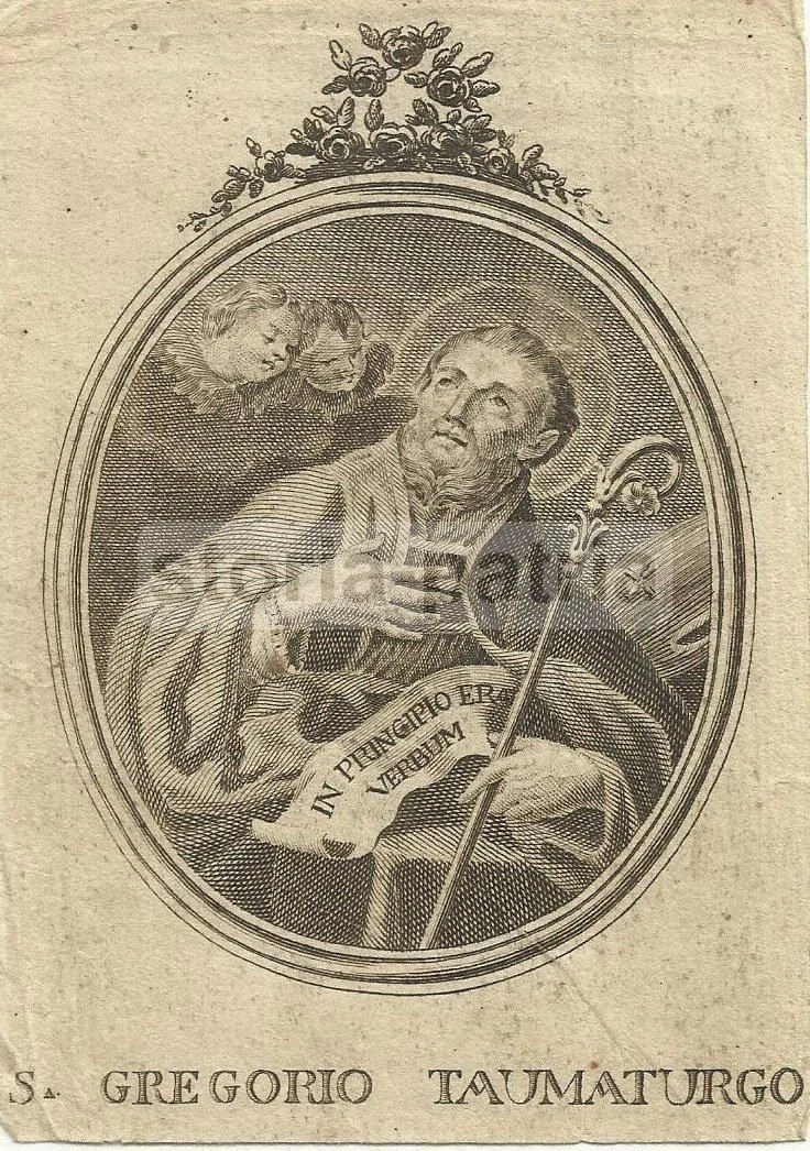 Antica Incisione di San Gregorio Taumaturgo (xviii Secolo, Acquaforte)