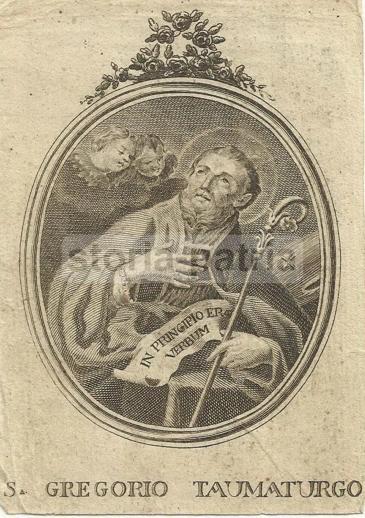 Antica Incisione di San Gregorio Taumaturgo (xviii Secolo, Acquaforte)