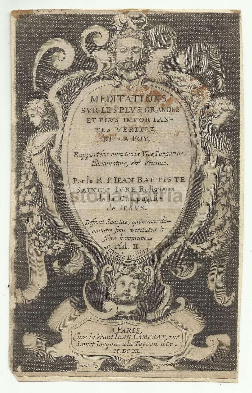 Incisione Antica 1640: Allegorie Di Teologia Dei Gesuiti, Camusat, Parigi