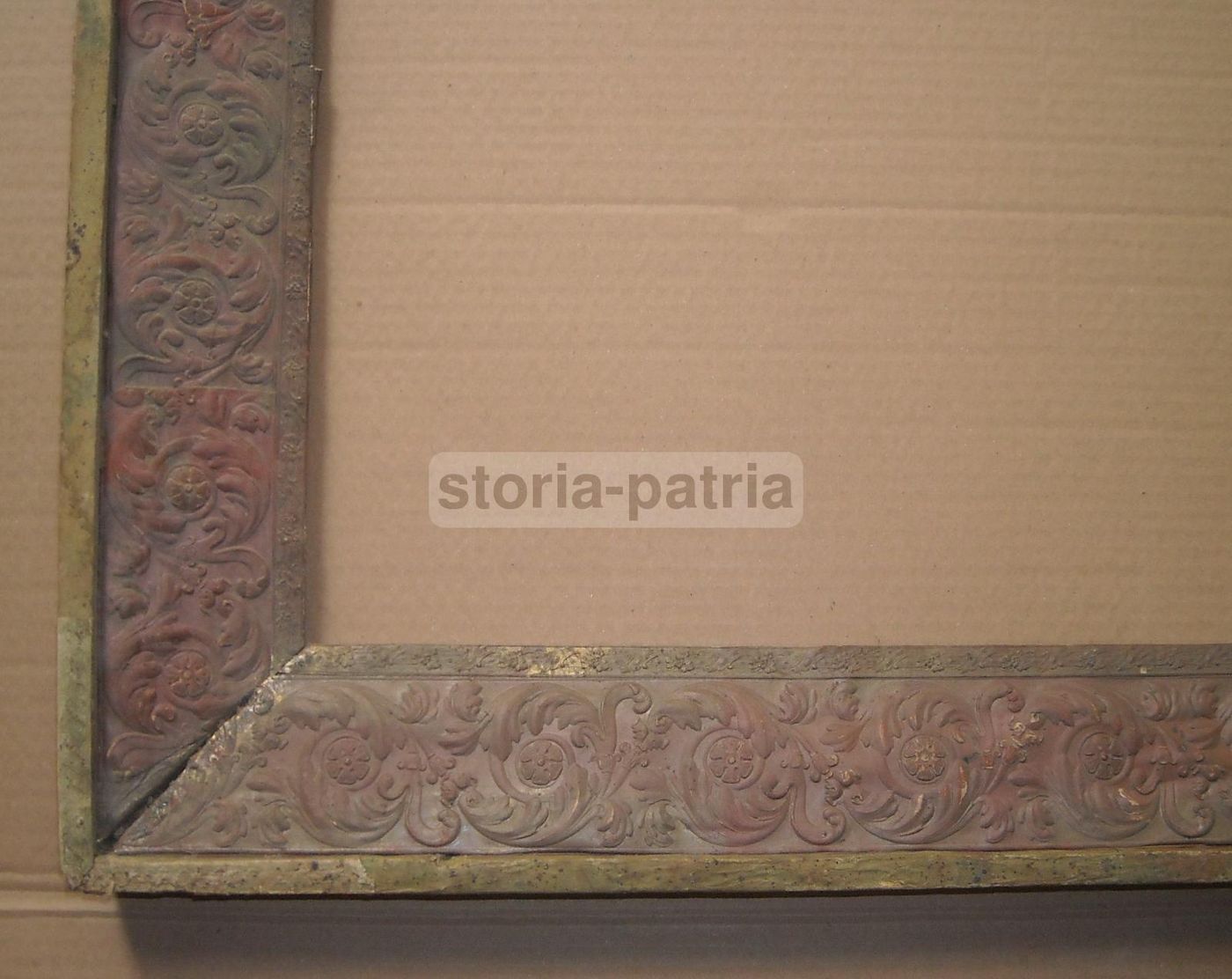 Antica Cornice In Legno E Carta Impressa Ramata, XIX Secolo