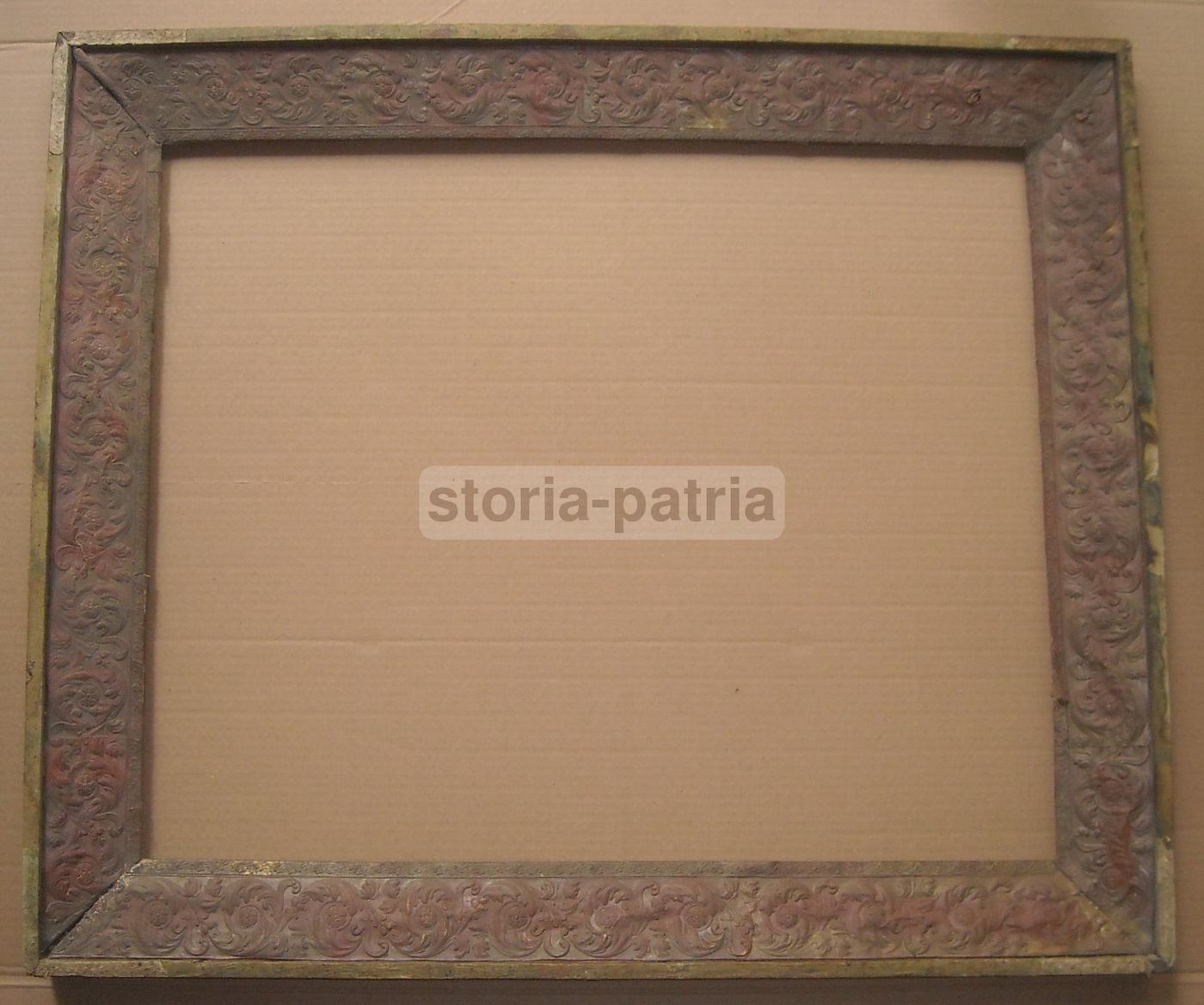 Antica Cornice In Legno E Carta Impressa Ramata, XIX Secolo