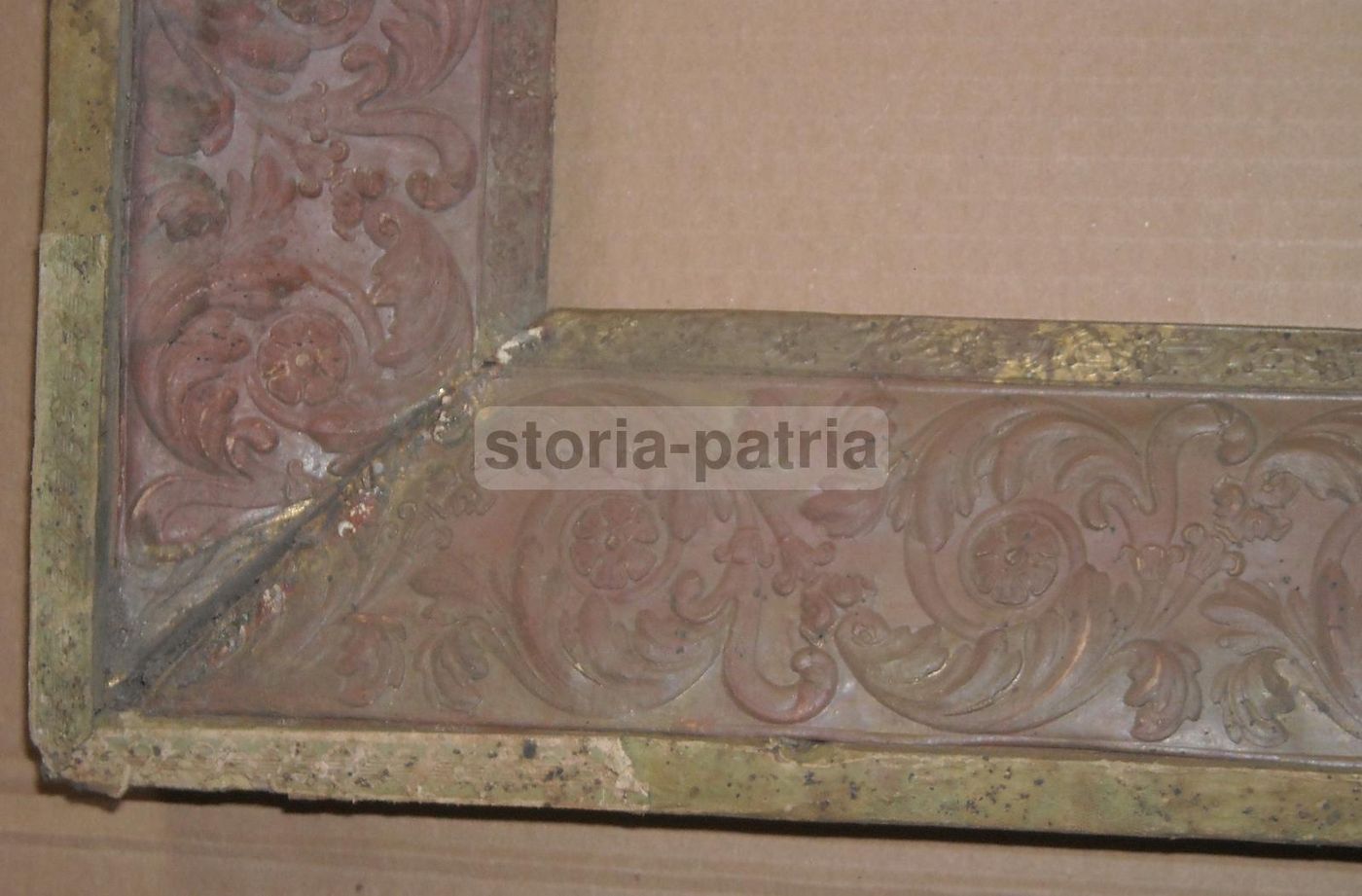 Antica Cornice In Legno E Carta Impressa Ramata, XIX Secolo