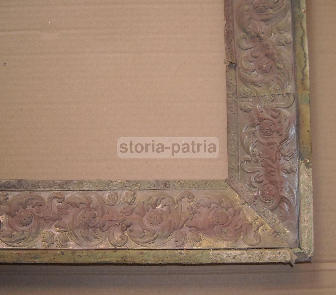 Antica Cornice In Legno E Carta Impressa Ramata, XIX Secolo